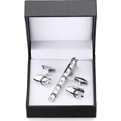 DY The high-end brand Silvery Crystal Cufflinks tie clip box set men French shirt Cufflinks tie clip black box set free shipping