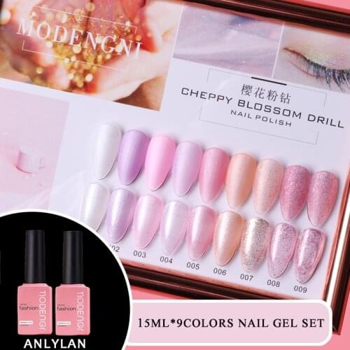 15ML Pink Color Gel Nail Set Fashion UV Gel Nail Polish Soak Off Vernish Long Lasting LED Nail Polish Lacquer Gel Polish Kit