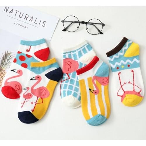 New Cotton Ankle Socks Flamingo Cartoon Socks Women Colorful Harajuku Ladies Funny Socks for Girls Happy Girl Sock