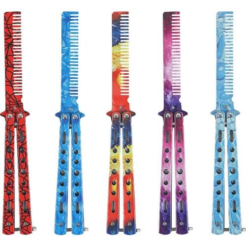Butterfly Knife Comb Stainless Steel Folding Training Comb Salon Folding Butterfly Style Knife Hair Comb Hairdressing Tool