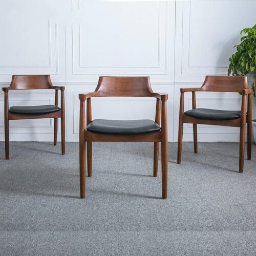 Louis Fashion Dining Chair Chinese style solid wood family log walnut color leisure Nordic restaurant leathe