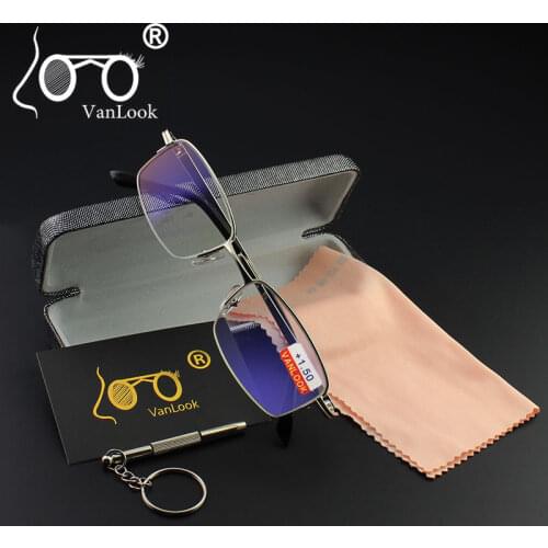Anti Blue Ray Reading Glasses for Men Women Half-rimless +1.00 1.50 2.00 2.50 3.00 3.50 4.00 Fashion Metal Spectacle Frame