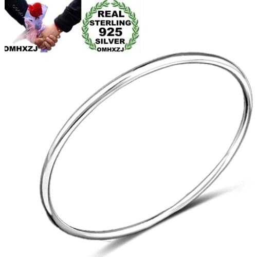 OMHXZJ Wholesale Personality Fashion OL Woman Girl Party Gift Silver Simple Thin 925 Sterling Silver Cuff Bangle Bracelet BR151