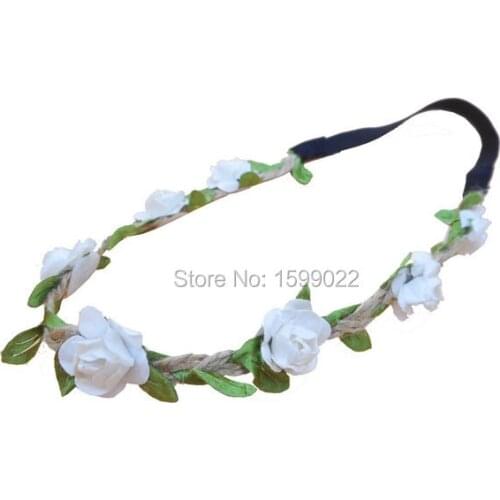 2pcs/lots Wedding Burlap Headband White Floral Crown Rustic Flower Crown Bohemian Hairband Stretch Headbands Bridal Head Wreath