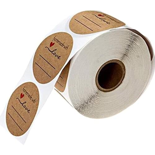 Prettyia 1" Homemade with Love Sticker Roll 500 Sealing Kraft Paper Labels