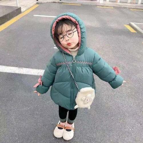 Cartoon Cute Down Coat Kids Girl Winter Hooded Solid Stitching Long Sleeve Warm School Wear Baby Fleece Thicken Tops