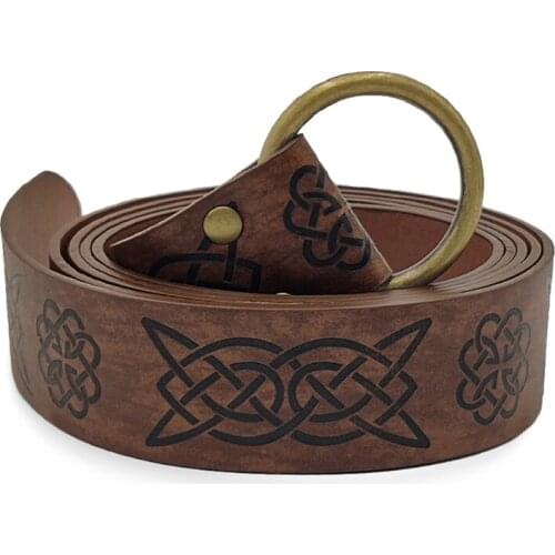 Medieval Embossed Viking Vegvisir PU Leather O Ring Belt Retro Renaissance Knight Buckles Belt Leather Waistband for Men