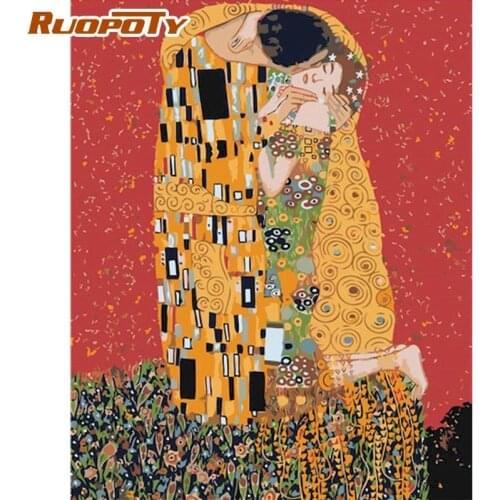 RUOPOTY DIY Oil Painting By Numbers Kits For Adults Lovers Kiss Picture By Number HandPainted 60x75cm Frame On Canvas Home Arts