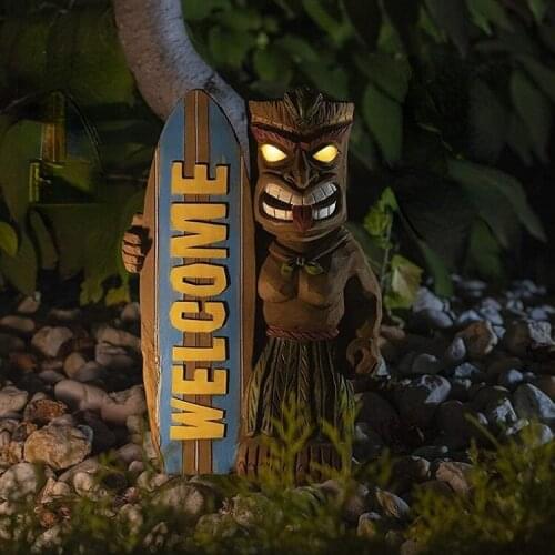 Garden Decoration Tiki Figure Statue Torch Tiki Surfboard Tili Sculpture Hawaii Totem Outdoor Resin Garden Decoration