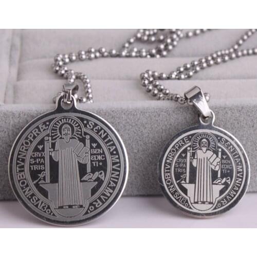 Silver color Saint Benedict of Nursia 316L Stainless Steel pendant necklaces bead chain for men women wholesale