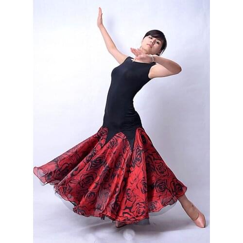 Ballroom dance modern dance round neck sleeveless with big flare skirt hem modern dress W13003