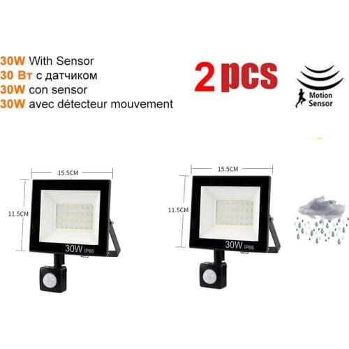 2 pcs 220V 10-100W LED FloodLight Spotlight Exterior Street wall reflector led Human Body Motion Sensor Garden Light Security La