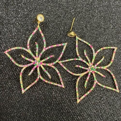 TIRIM Trendy sparking brilliant Big Flower Cubic zirconia Dangle Earrings for Women Middle East Africa Dubai Fashion jewelry