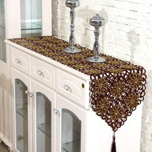 RAYUAN Vintage Brown Tassels Table Runner Embroidered Flower Cutwork Fabric Table Cover Wedding Banquet Party Decor 4 Size