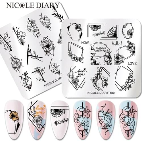 NICOLE DIARY Flower Letter Line Design Stamping Plates Leaf Levaes Nail Art Stamp Plate Template Printing Stencil Image Tool