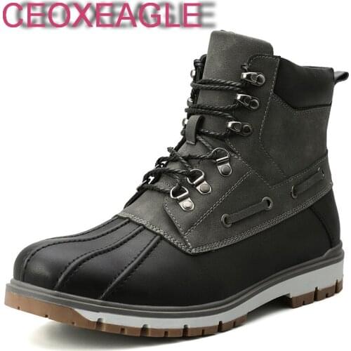 Top Men Outdoor Anti-Skidding Leather Boots Popular Comfy Springwinter Short Plush Snow Durable Outsole Keep Warm Trekking Shoes