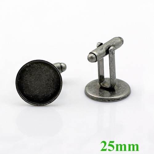 Antique Silver Plated Bezel tray Settings Cuff Links Cufflinks Bases Blank Findings fits 25mm Round stone Cabochons Wholesale