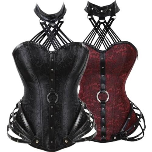 Plus Size Women Steampunk Sexy Corset Top Steel Boned Zipper Side Gothic Corsets Bustiers Waist Cincher Korsett Overbust Femme