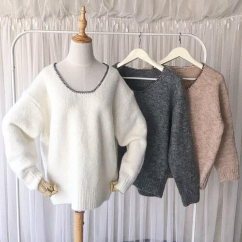 Chain Crew Neck Women Knitted Sweater Fall Winter 2020 Korean New Languid Style Loos Designer Knitwear