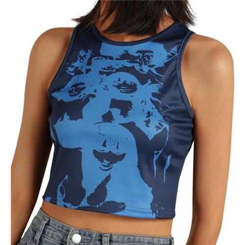 Xingqing Women Cute Printed Crop Tank Tops Graphic Cami Top Casual Graphic Print Crop Top Teen Y2k E-Girl Summer Clothes