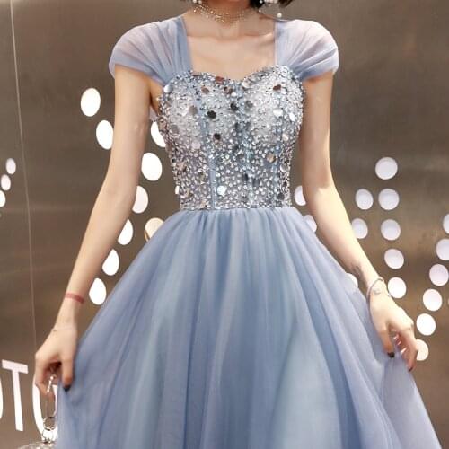 Free shipping greydish blue sequined long lady girl women princess bridesmaid banquet party prom dress gown