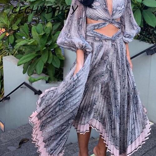 Luxury Sexy Dress Women Designer Celebrity Hollow Out Backless Leopard Pinted Deep V-neck Asymmetrical Party Dresses vestidos za