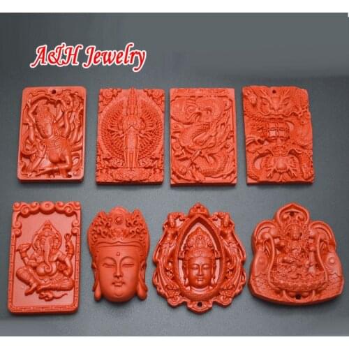 1pc High Quality Red Cinnabar Fine Carved Chinese Guanyin Dragon Indian Genesha Elephant God Pendants Fashion Women Jewelry