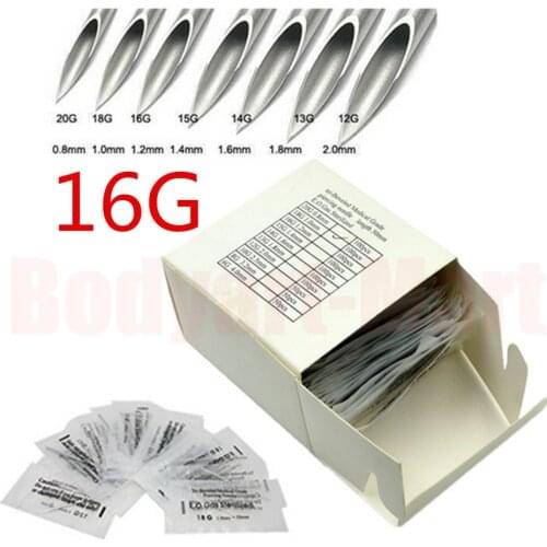 100PCS 16G Body Piercing Needles Sterilized Steel Piercing Needles 1.2mm Piercing Needles Supply PNC-16G# Free Shipping