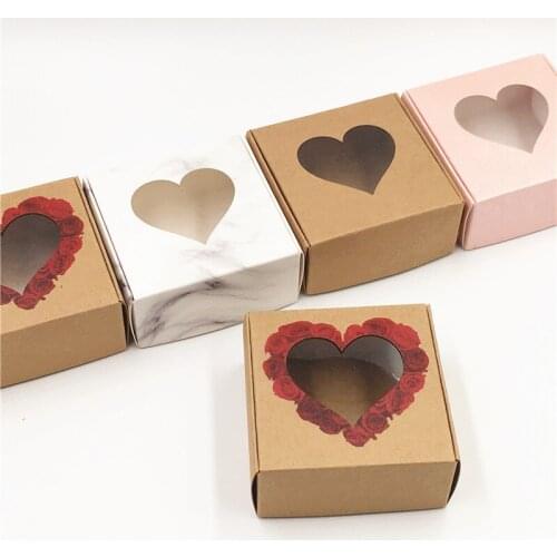 20Pcs Kraft Paper Valentines Day Present Love Rose Packing Boxes Wedding Party Candy Festive Jewelry Gift Box With PVC Windows