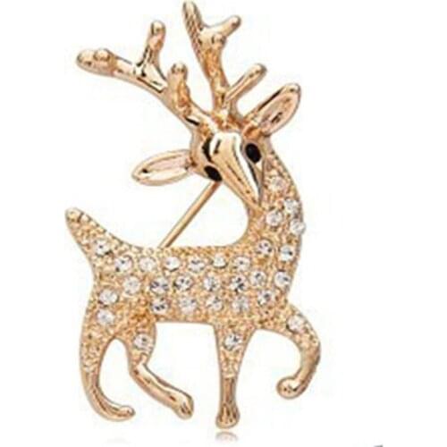 2017 New Fashion High Quality Exquisite Sika Deer Brooch Shining Rhinestone Jewelry Gold Color Drop Shipping