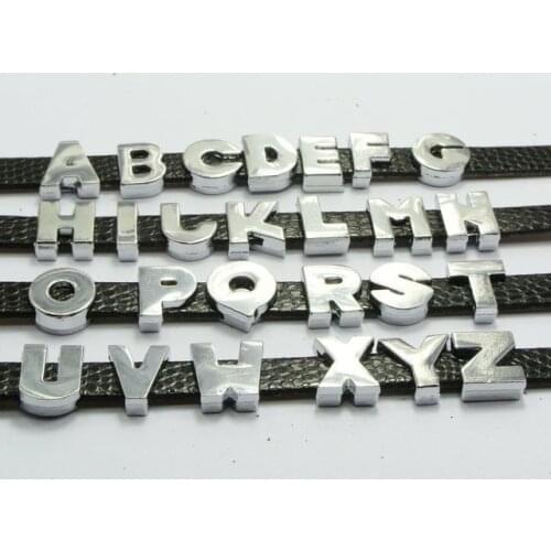 26 Assorted Alloy Alphabet Letter "A-Z" Slide Beads Charm Fit 8mm Wristbands