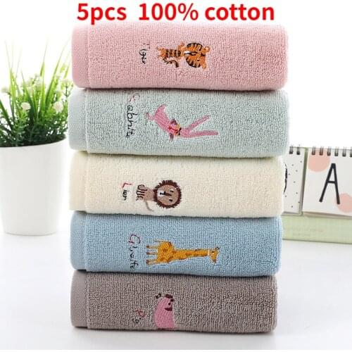 5pcs 2021 Cotton 32-piece childrens towel 25*50 cartoon embroidered baby face towel, household daily necessities, facial towel