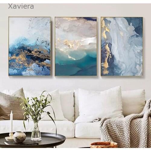 Abstract Gold Blue Marble Ripple Canvas Painting Nordic Modern Wall Art Posters and Prints Living Room Decoration Wall Pictures