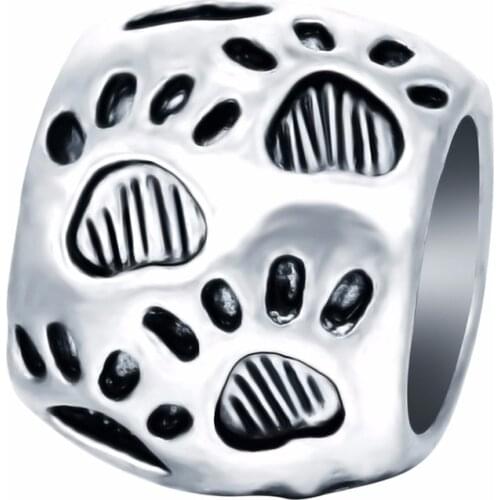 Kinitial 10Pcs Dog Heart Knot Paw Shape Charm Beads Dog Puppy Footprint Paw On Round Bead Charm fit Bracelet Accessories