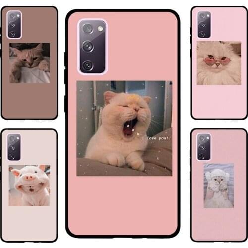 Pink Aesthetic Cute Cat Animal For Samsung S20 FE S8 S9 S10 S10e S21 Case For Galaxy Note 20 Ultra Note 10 Plus Coque