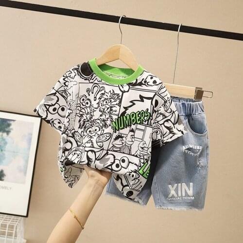 Baby Big Boys Kids Shirt Tops 2021 Fashion Dots Boy Summer Clothing Set T Shirt+Pants Children Boys Clothes Sets 2-10 years