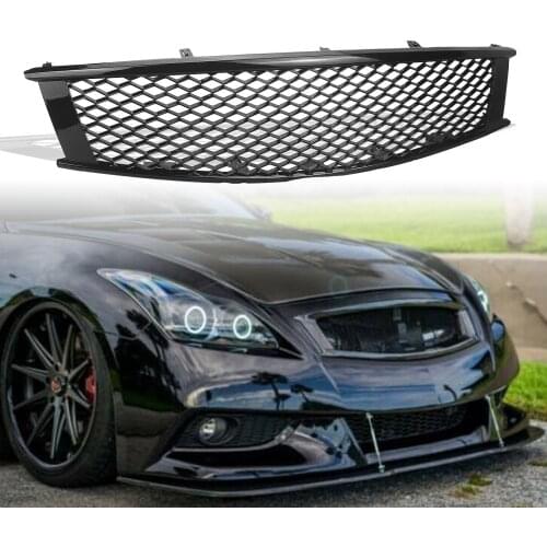 Grill For Infiniti 2008-2013 G37 2 Door Glossy Black Honeycomb Style ABS Car Exterior Front Bumper Hood Mesh Replacement Grille