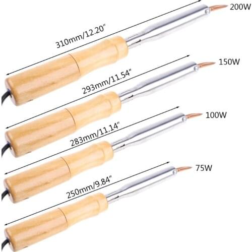 Electric Soldering Iron 75W 100W 150W 200W Soldering Iron Chisel Tip Wood Handle E7CB