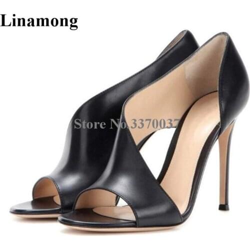 Brand Design Women Elegant Cut-out Leather Thin Heel Sandals Slip-on Black Nude High Heel Sandals Casual Dress Shoes
