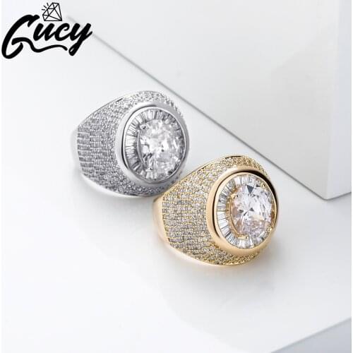 GUCY Fashion Hip Hop Jewelry Rings Micro Paved Iced Out Cubic Zircon Gold Silver Color Personality Rings For Men Women Gifts