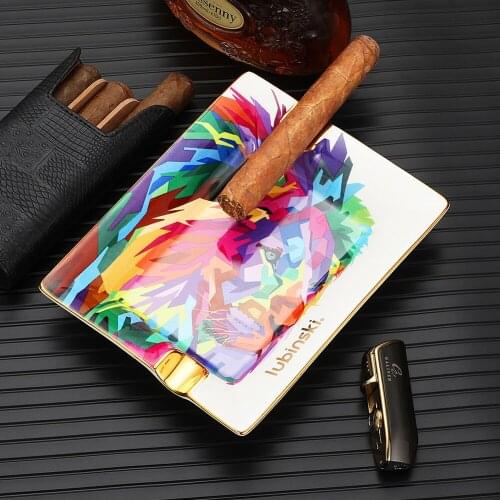 LUBINSKI Office Smoking Accessories Ceramic Cigar Ashtray Home 2 Slot Creative Desk Tobacco Ashtrays With Gift Box