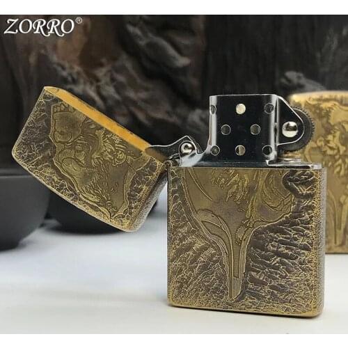 Zorro Kerosene Lighter Pure Copper Brass Classic pattern Pattern Handicraft Gasoline Oil Lighter Gift