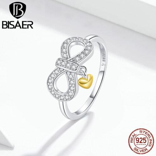 BISAER Rings 925 Sterling Silver Infinity Love Symbol Finger Rings For Women Ladybug Engagement Jewelry Anel S925 ECR676