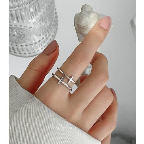 Cross Rings For Women Girls Opening Adjustable Double-layer Korean Fashion Retro Personality Niche Lady Party Jewelry Wholesale