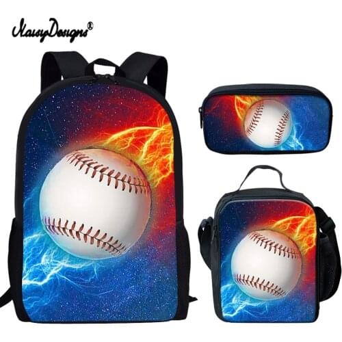 NOISYDESIGNS Cool Softball Pattern School Bag Set Student School Backpack Mens Teens Boys Backpack Children Shoulder Bag Mochila