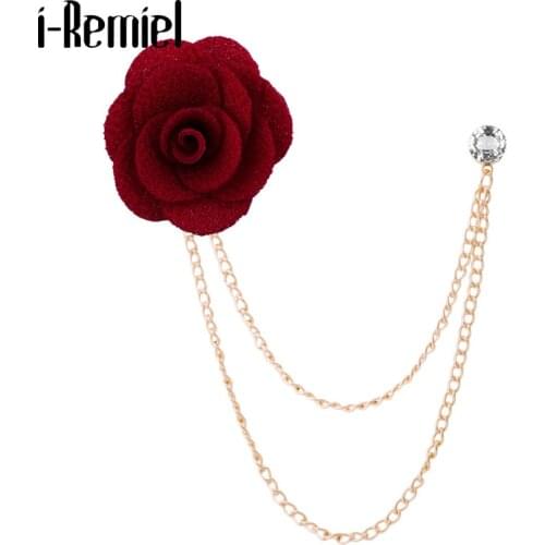Korean Fashion New Tassel Chain Camellia Flower Brooch Lapel Pin Corsage Cloth Art Rose Brooches Wedding Men Accessories Jewelry