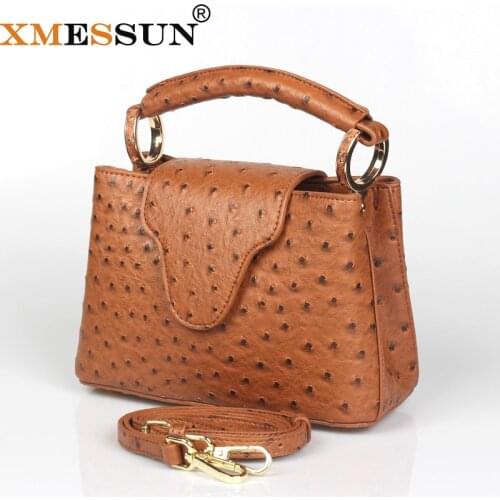 Brown Ostrich Leather Crossbody Bags For Women 2021 Fashion Small Cross Body Brand Designer Lady Shoulder Bag Luxury Handbags
