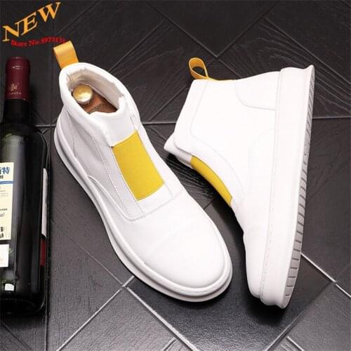 New Arrival white Leather Men Casual Shoes High Tops Sneakers Hip Hop Flat Shoes Trainers Chaussure Homme