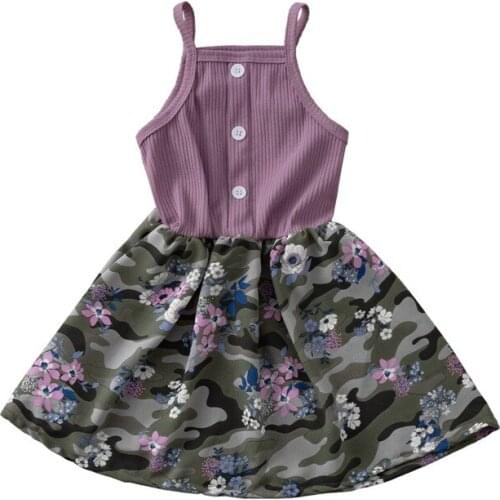 Summer Girl Dress Flower Print Slip Vest Dress for Children Kids Clothes