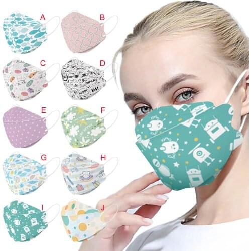 10pc Fashion Print Protective Mask For Women Adult 4d Breathable Mouth Masks For Face Cover Dustproof Filter Mask Decoration